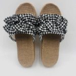 Plaid Lace Straw Slippers