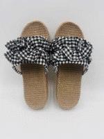 Plaid Lace Straw Slippers