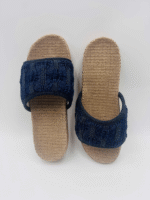 Denim Blue Embroidered Straw Slippers - Image 2