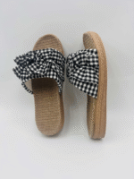 Plaid Lace Straw Slippers - Image 2